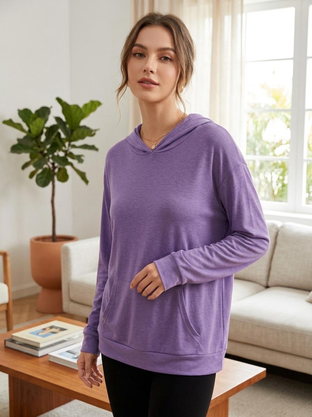 Women's Lightweight Purple Hooded Pullover
